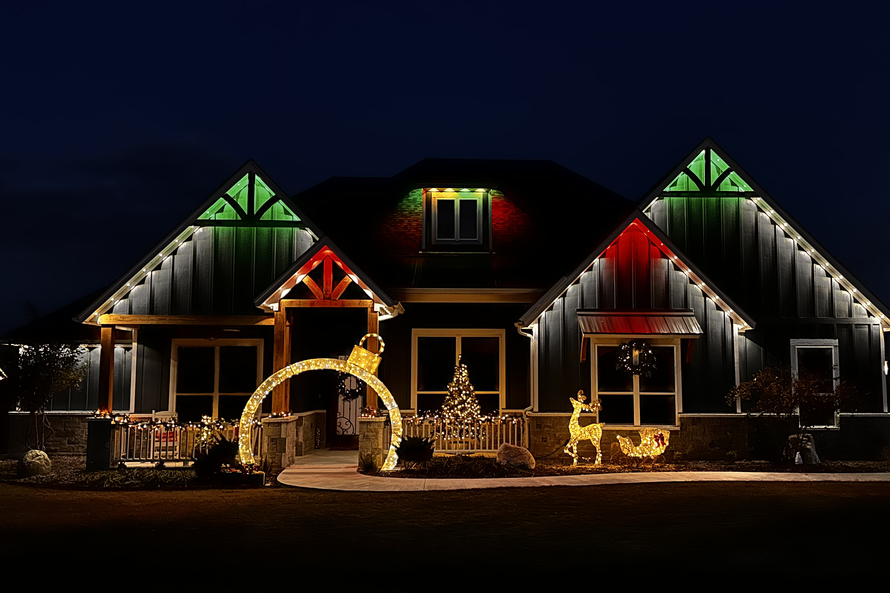 Secured LEDs Cover Image Blue House with Govee Permanent Outdoor Lights installed