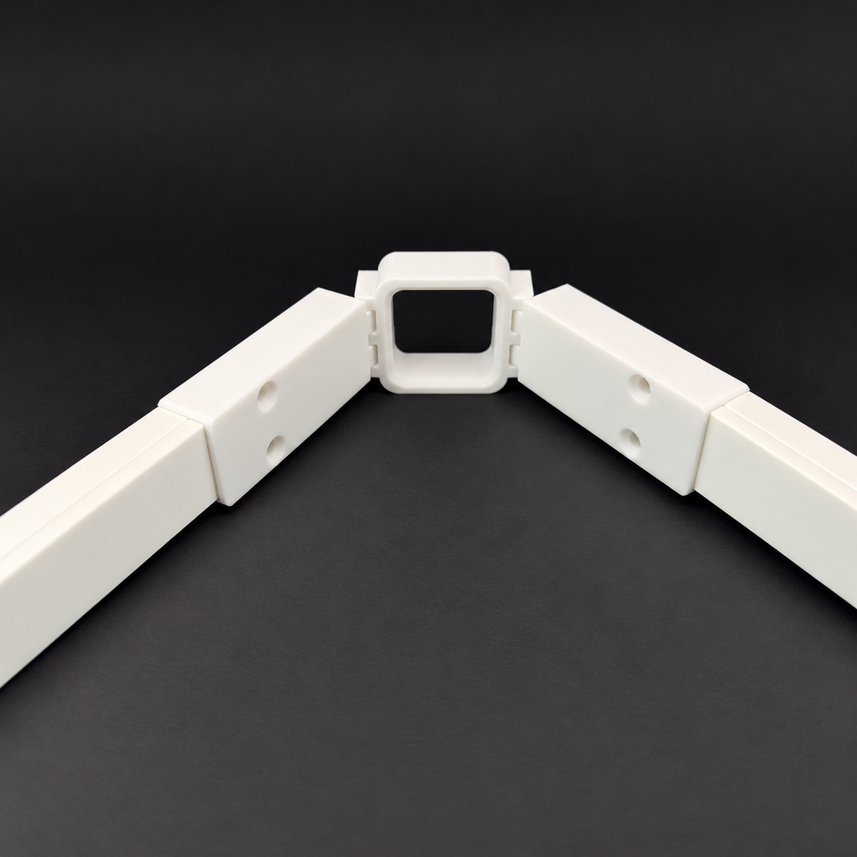 White Govee Lite roof peak bracket with channels extending from both sides of the adjustable hinge.