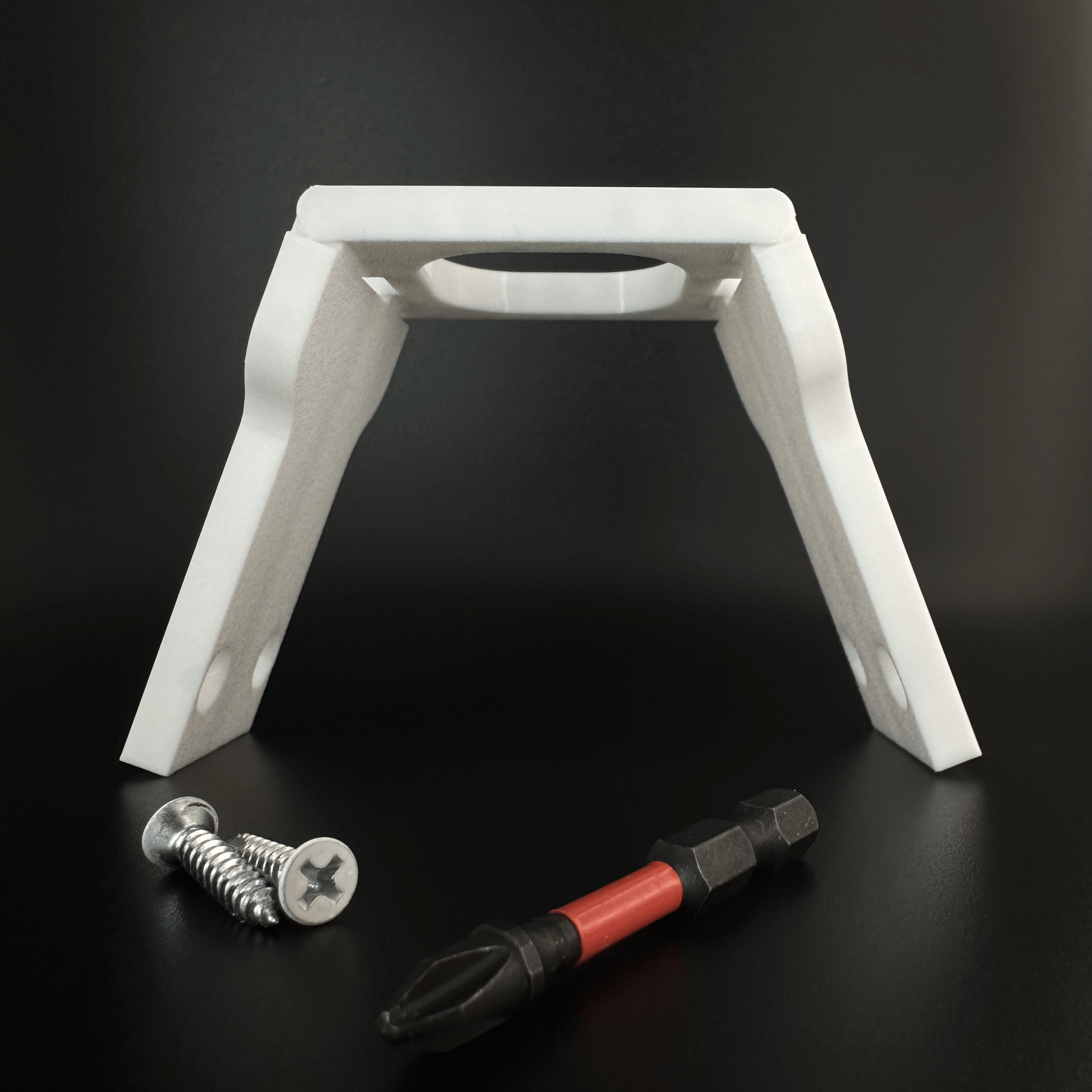 Peak Hinge: Slim Pro - Secured LEDs - P05PHSPW01PK - White - standing upright with screws and bit
