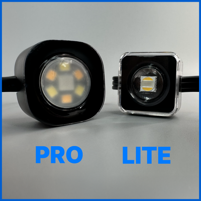 shows the Govee outdoor Pro and Lite lights next to each other for comparison
