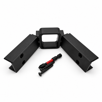 Black Govee Lite roof peak bracket with adjustable hinged arms for connecting light channels along a gable.