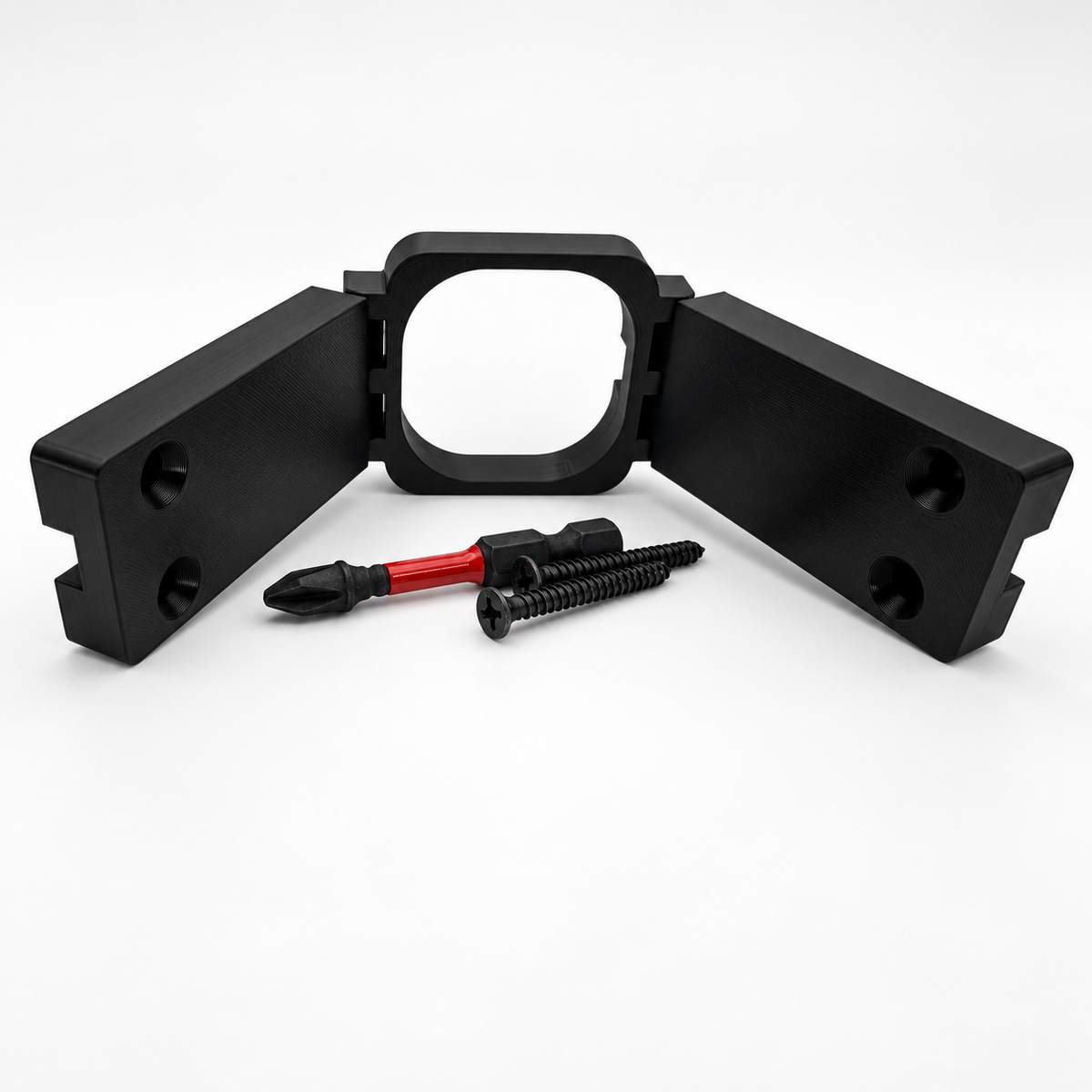 Black Pro Slim Peak Hinge for Govee Pro permanent outdoor lights with included screws and driver bit.