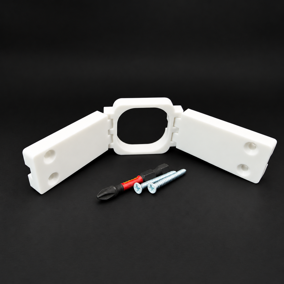White Pro Slim Peak Hinge for Govee Pro permanent outdoor lights with included screws and driver bit.